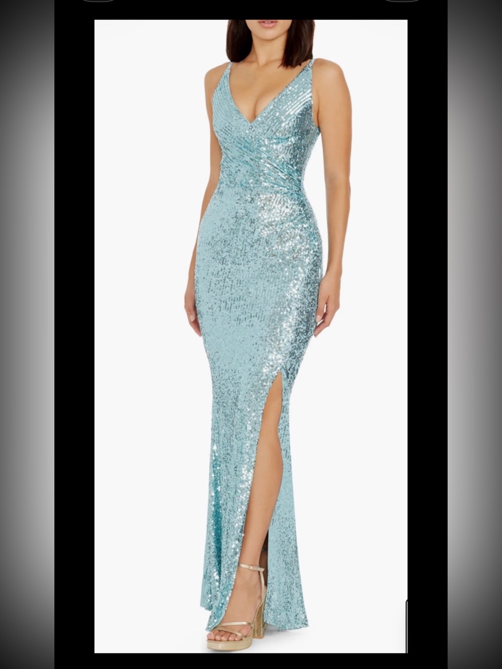 NEW, Dress The Population Jordan Sequin Gown,ice Light Blue, Sz M, New